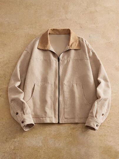 HIMLAND Men's Long Sleeve Casual Corduroy Collar Shacket, Suitable For Everyday Wear, Fall Winter