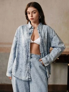 Anewsta Fashionable Embroidered Blue Denim Blouse - Blue - View 3