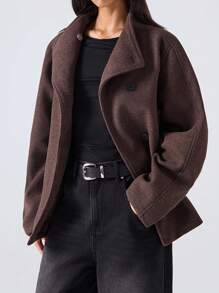 LYSMO 2025新款极简主义秋季女士休闲百搭外套，秋冬款 - 棕色 - 查看 4