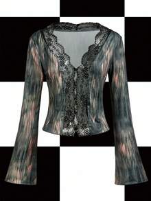 Y2Kool ORANGE STUDIO Ropa de invierno para mujer, blusas de encaje sexy de manga larga, cardigans, blusas transparentes de encaje, blusas góticas, blusas vaporosas, blusas casuales