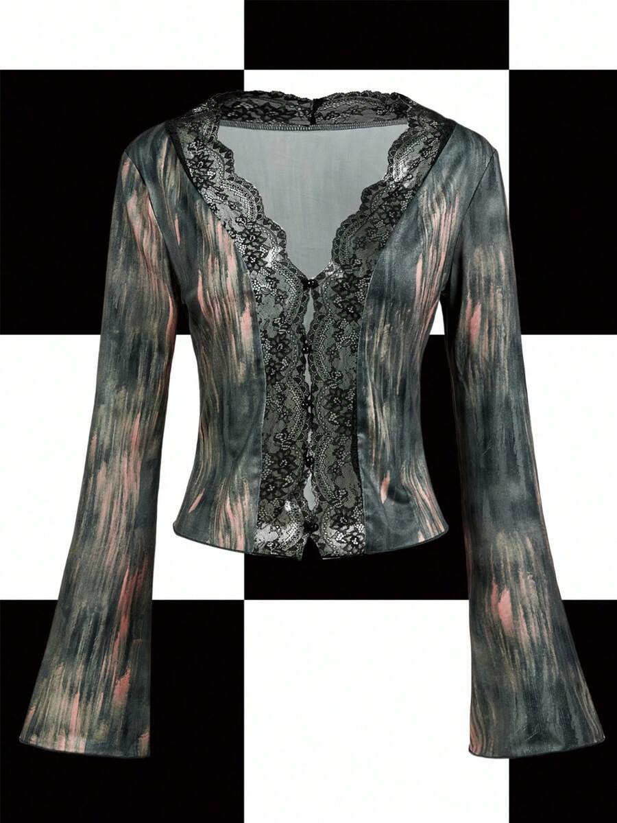 Y2Kool ORANGE STUDIO Ropa de invierno para mujer, blusas de encaje sexy de manga larga, cardigans, blusas transparentes de encaje, blusas góticas, blusas vaporosas, blusas casuales