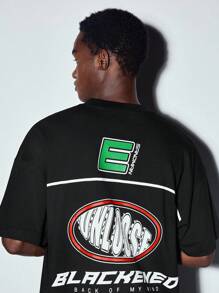 男士字母圖案T恤 - 黑色 - 查看 3