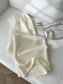 Elamini Women's Low-Rise Straight Leg Casual Vacation Pants, Cotton, College Style, Spring/Summer - Yellow - View 2