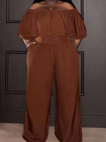 Veslaya جمبسوت نسائية واسعة الساقين ذات اللون البني الأنيق بدون كتف موديل 2025 مناسبة للعطلات والذهاب إلى العمل والحفلات وموسم التخرج واليوم الوطني - بني - مشاهدة 3