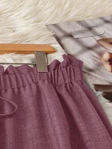 Linhara Plus Size Solid Color Knotted Casual Versatile Pants Fall Cloth For Women - Dusty Pink - View 5