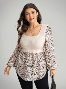 Comfylo Plus Size Women's U-Neck Regular Shoulder Long Sleeve Floral Casual Blouse Fall Winter Going Out Tops Women Fall Tops Women Winter Tops Women Business Casual Women Fall Floral Tops For Women Plus Size Tops For Women Full Sleeve Tops Peplum Tops