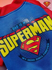 SUPERMAN X PETSIN 1pc Colorblock Raglan Sleeve Graphic Sweatshirt, Fashionable Design Suitable For Pets