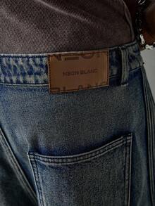 NEON BLANC Men's Casual Washed Webbing Wide Leg Jeans