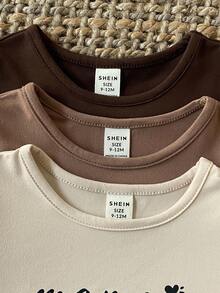 SHEIN 3pcs Girls Letter Print Slim Fit Long Sleeve T-Shirt, Sweet Casual Versatile All-Match Set, Autumn Fall Winter - Multicolor - View 8