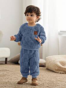 Cozy Pixies Bộ 2 quần jogger cổ tròn in hình gấu dễ thương cho bé trai - Màu xanh bụi bặm - Xem 7