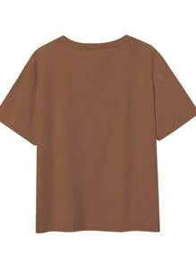 EMERY ROSE Plus Size Summer Casual Daily Halloween Ghost Print Short Sleeve T-Shirt - Coffee Brown - View 2