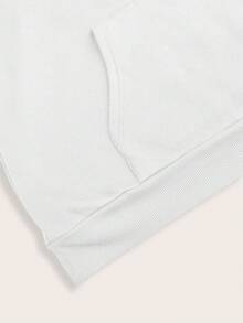 SHEIN EZwear 大码女式白色休闲超大长袖宽松连帽运动衫，带口袋，适合秋冬季 - 白色 - 查看 3