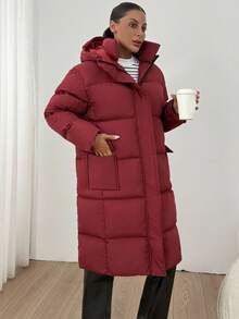 EURMUSE Casual Solid Color Hooded Jacket, Winter - Burgundy - View 4