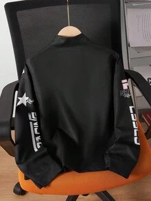 青少年男童印花立领夹克，适合街头服饰和休闲服饰 - 黑色 - 查看 2