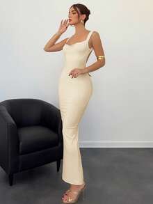 Aloruh Vestido Cor de Damasco com Laço Decorativo Sem Costas para Mulheres