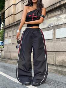 Coolane Women's Fall Streetwear Vintage Concert Rave Festival Going Out Renaissance Fair Clubs Y2K Color-Blocked Wide Leg Pants