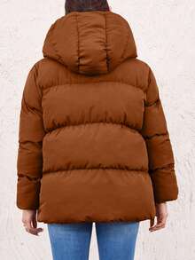 SHEIN Cottnline Women'S Long Sleeve Hooded Padded Jacket - Coklat - View 2