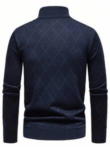 Manfinity Mode Plus Size Men's Plaid Quarter Zip Sweater, Autumn, Old Money, Long Sleeve Top