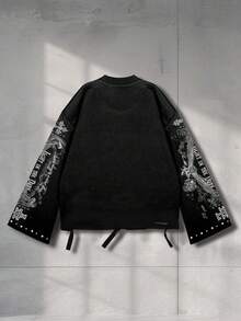 ROMWE MEN Street Life Áo thun nam cổ tròn tay dài họa tiết thánh đường cổ điển, phong cách đường phố cổ điển, mùa thu, phong cách thập niên 2000 - màu đen - Xem 2