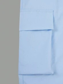 2 件套青少年女孩休闲字母印花圆领短袖 T 恤和工装裤，夏季 - 藍白色 - 查看 7