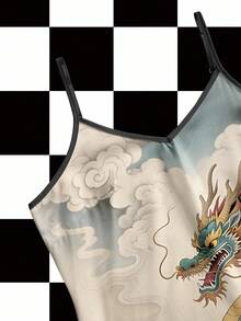 Y2Kool BiGraphic 女士性感东方龙印花迷你连衣裙，适合度假、派对、秋夏季 - 彩色 - 查看 3