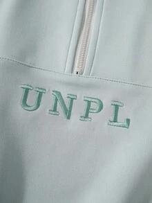 SHEIN 青少年男孩休闲立领拉链刺绣字母落肩长袖连帽衫和宽松阔腿裤套装，适合春季、秋季、冬季、郊游、上学、通勤、节日、派对 - 綠色 - 查看 2
