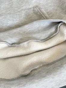 SHEIN 少女灰色休闲运动连帽衫，刺绣口袋，百搭长袖运动衫，适合秋冬季、返校季