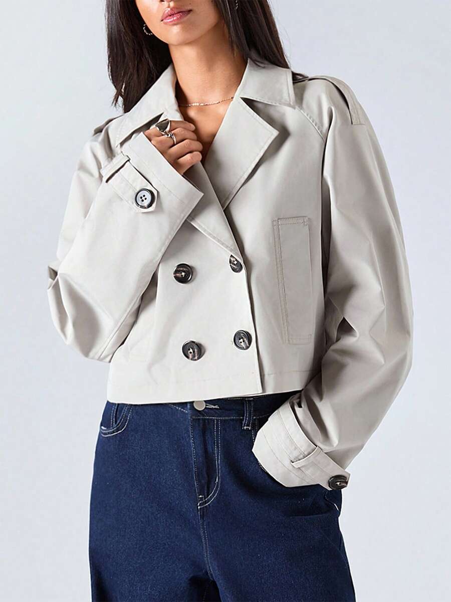 LYSMO 2025 新款极简主义秋季女式风衣，通勤双排扣风衣，适合外出、返校、毕业、街头服饰和斯德哥尔摩风格，适合返校、返校节、教师、机场和旅行，适合女士商务休闲女士 - 綠色 - 查看 1