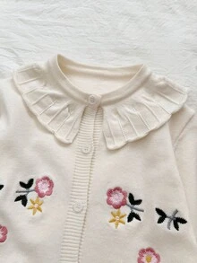 Loomiva 少女花卉刺绣圆领荷叶边长袖开衫，秋冬 - 白色 - 查看 8