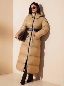 EURMUSE Chaqueta casual con capucha de invierno para mujer, de unicolor, de manga larga, con cremallera y bolsillo delantero - Caqui - Ver 1