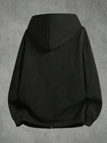 Manfinity EMRG 男士休闲日常简约纯色拉链连帽夹克，春秋季黑色拉链超大户外风衣