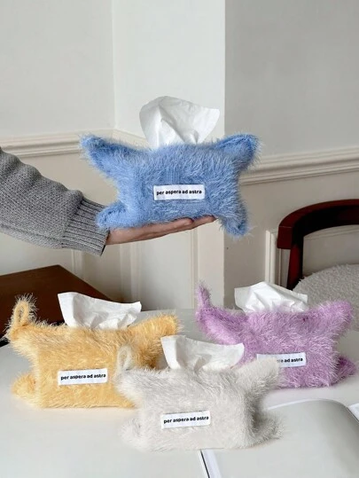 1 件纯色羽毛布纸巾袋家用抽纸纸巾盒 - 床头收纳、挂袋、挂饰、纸巾包、高品质不脱落、桌面装饰、家居装饰