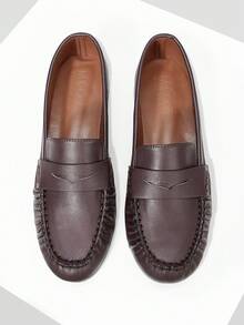 MOTF 女士 PU 皮革乐福鞋，复古英伦风，优雅奶奶平底鞋 - 咖啡棕 - 查看 4