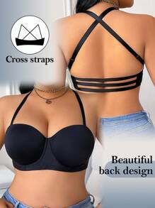 Wedaily 2pcs/Set Plus Size Wireless Bras With Removable Straps, Crossover Design, Invisible Back Bra - Multicolor - View 6