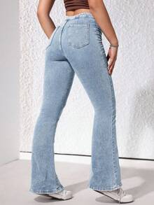 SHEIN ICON 休闲水洗修身喇叭牛仔裤 - 淺色水洗藍 - View 2