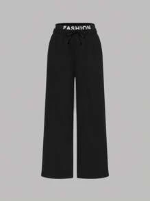 SHEIN Polyester Black Long-Length Co-Ords Set Featuring Short Sleeve Tee And Drawstring Pants Two Pieces Women Sets Women Pants And Top Set Co Ord Sets Matching Set Girl Co Ord Sets Matching Outfits Woman Women Fashion Set - Black - View 7