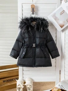 Emery Rose Kids Emery Rose Kids 女婴黑色保暖连帽棉衣，秋冬款