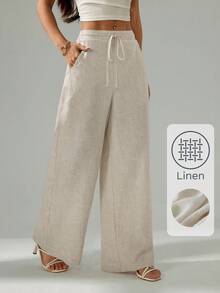 SHEIN EZwear Plus Size Casual Loose Straight Leg Linen Pants Wide Leg Linen Pants Loose Linen Pants