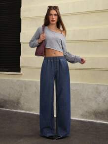 Jeanoix 女士时尚休闲街头复古条纹 Y2K 牛仔裤