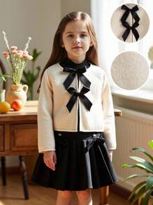 SHEIN Back To School Fall Clothes Young Girl Autumn/Winter New Arrival Minimalist Korean Style White Bow Design Curly Plush Fabric Versatile Elegant Fashion Jacket - White - View 3