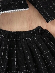 SHEIN 2pcs Baby Girl Autumn/Winter New Style 2025 Korean Fashion Set, Stylish Ribbon Pocket Decorated Cardigan & Pleated Skirt, Elegant Princess Outfit For Party/Birthday Fall - Black - View 6