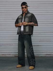 AXEPEAK Men's Short Sleeve Shirt, Washed & Embellished Casual Style New Fashionable Half Sleeve Collared Jacket