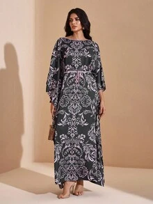 JIAN LASALA All-Over Print Boat Neck Oversized Batwing Sleeves Maxi Dress Women Boho Vacation Summer Kaftan Elegant Dresses For Women Going Out Party Dress Winter Evening Dress Luxury Stylish Clothing Collection - Multicolor - View 1