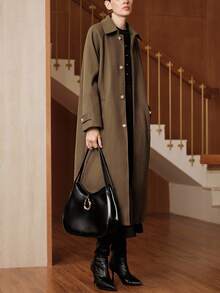 Uhlyne Uhlyne Cappotto oversize vintage dal design minimale e alla moda, adatto per l'autunno - Caffè Marrone - Visualizzare 7