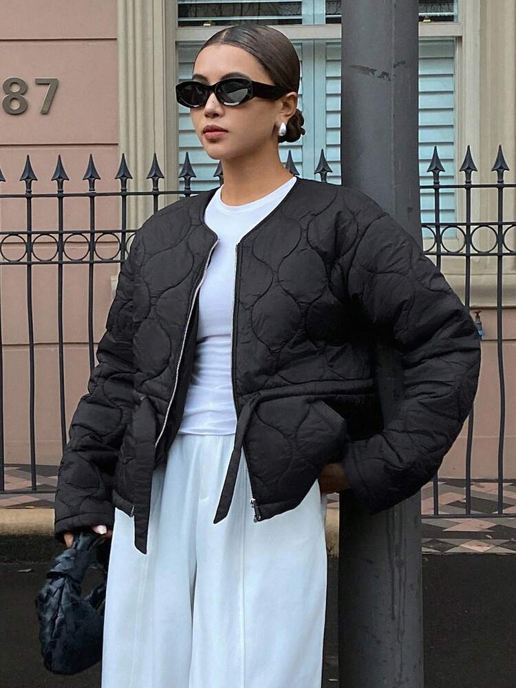 Collarless Short Design Women's Padded Coat, For Winter & Halloween Jacket