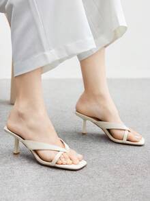 CUCCOO BIZCHIC 7cm Square Toe Ankle Strap Sandals, Apricot Color, Women - Apricot - View 5