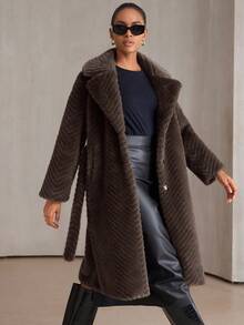 Aveloria Modichic Winter New Lapel Long Over-The-Knee Faux Fur Coat - Brown - View 3