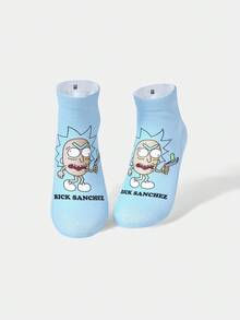 Rick and Morty X SHEIN 1 Par de Meias Tornozelo Azul Céu com Gráfico de Letra e Figura de Desenho Animado - Multicolorido - Visão 4