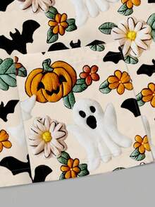 PopScrub 万圣节鬼魂和南瓜印花休闲宽松圆领长袖女式运动衫，秋季 - 彩色 - 查看 5