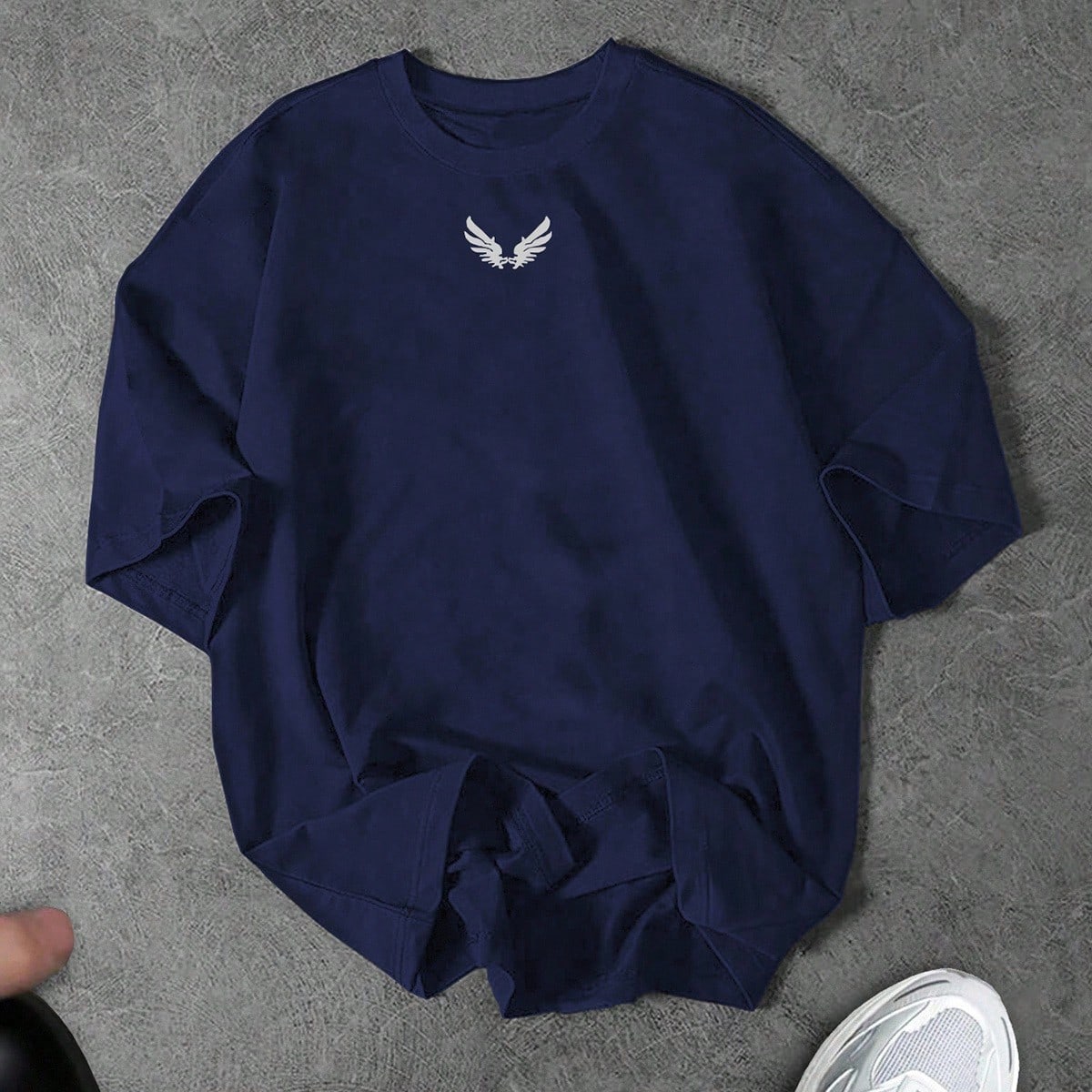 Camiseta casual de manga corta con cuello redondo y estampado de alas para hombre, para fitness y deportes, gimnasio